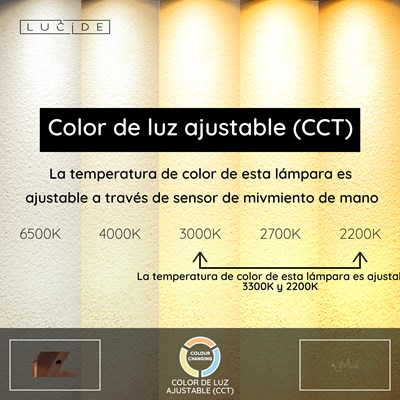 Lucide JANDERIN - Lámpara de pared - LED Regul. - CCT - 1x48W 2200K/3300K - Sensor de movimiento de mano - Champán Color | Vibes